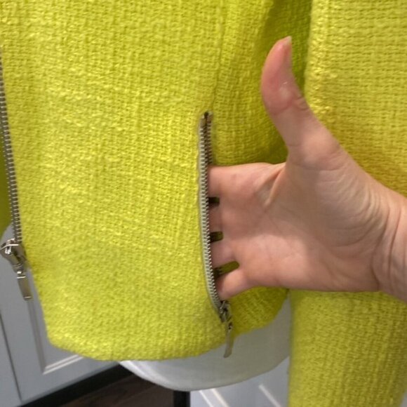 Zara Neon Yellow Tweed Blazer Jacket Size Large - Picture 7 of 15